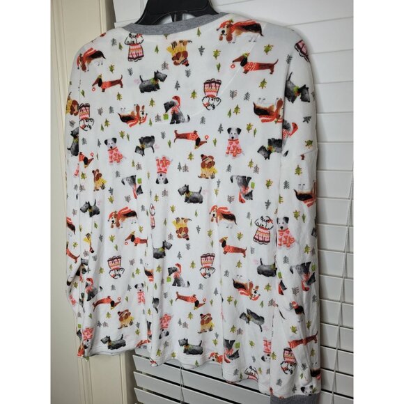 Cuddl Duds Womens Fleece Pajama Top M White winter DOGS Print so soft cozy warm - Picture 2 of 4